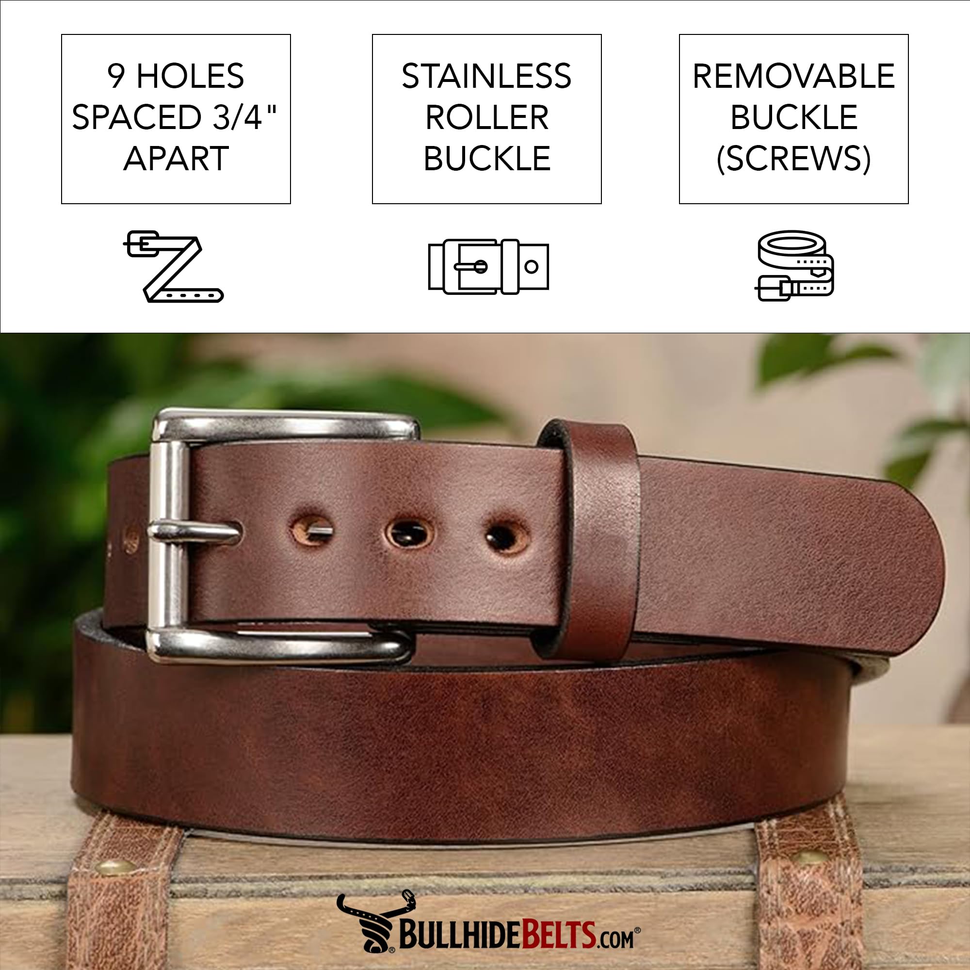 Bullhide Belts Mens Leather Belt for Casual, Dress, 1.50" Wide, Brown, 36"