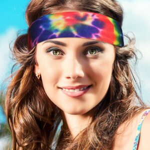 9 Pieces Hippie Tie Dye Bandana Headband Hippie Costume Set Hippie Non Slip Head Tie Hippie Neck Gaiter Gay Pride Rainbow Sun Protection Face Mask Balaclava for 60s 70s Hippie Accessories