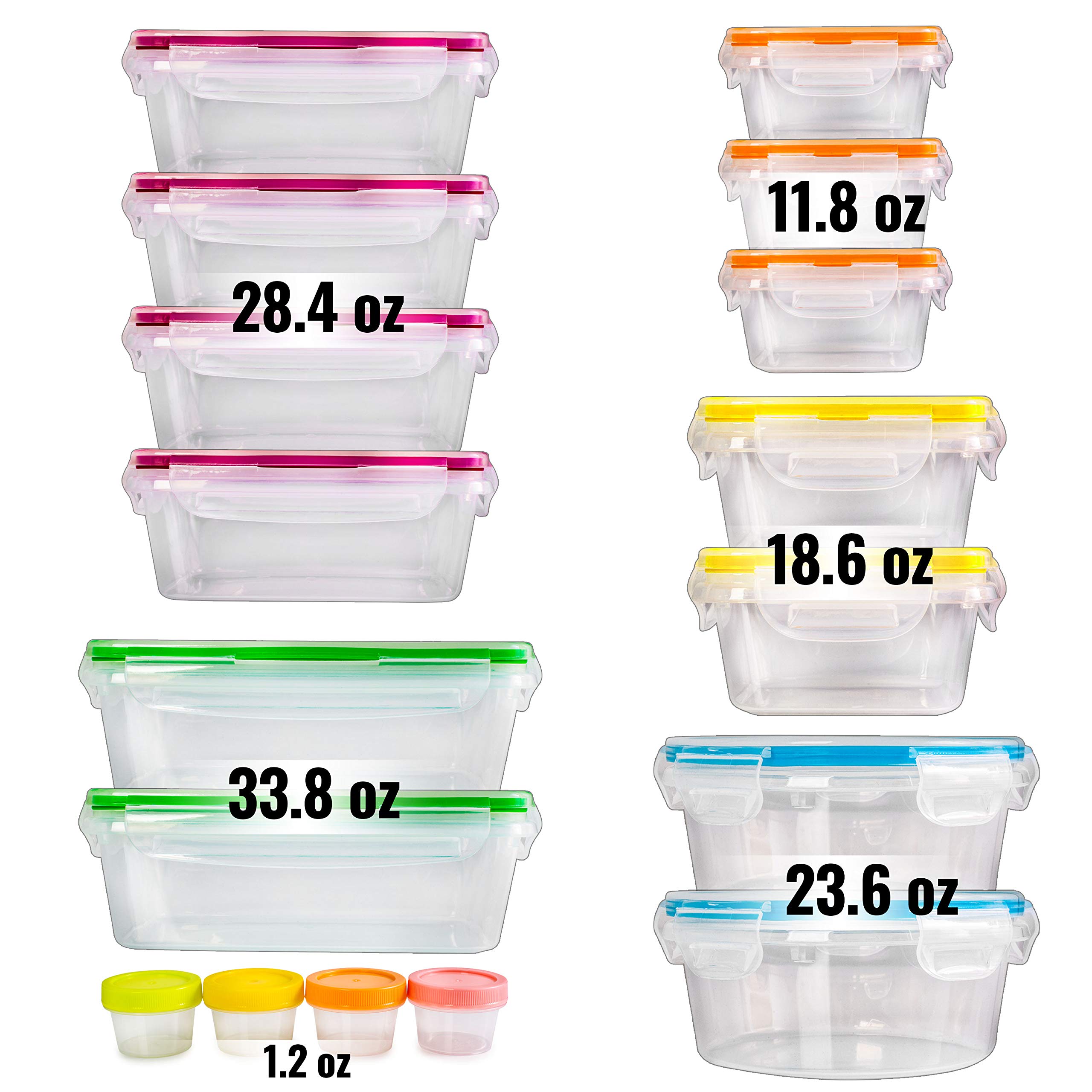 fullstar 34 PCS Plastic Food Storage Containers with Lids (17 Containers & 17 Lids), Leakproof BPA-Free Containers for Kitchen Organization, Meal Prep, Reusable Lunch Container -(Pack of 34)