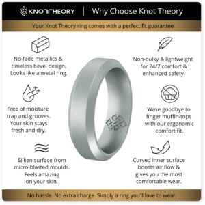 Knot Theory Silver Silicone Ring for Men Women - Breathable Bevel Comfort Fit 6mm Wedding Band Size 14