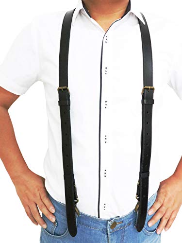 Rowmanlin Mens Suspenders with Snap Hooks on Belt Loops Genuine Cowhide Leather Adjustable Tuxedo Wedding for Gifts