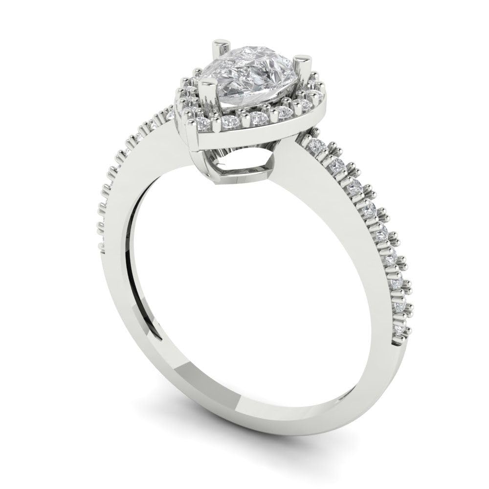 Clara Pucci 1.22ct Pear Cut Solitaire Lab Created White Sapphire Designer Anniversary Bridal Engagement Ring 14k White Gold 8