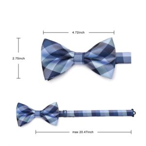 HISDERN Bow Ties for Men Plaid Blue Mens Bowtie Pretied Classic Satin Formal Business Bow Tie Adjustable Tuxedo Bowties for Wedding Party