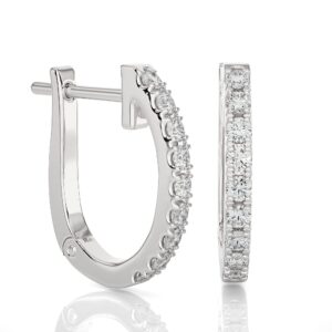 1/2 carat diamond huggie hoop earrings for women in 14k white gold (h-i, si2-i1, cttw) with hinge and notched post by privosa fine jewelry