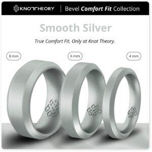 Knot Theory Silver Silicone Ring for Men Women - Breathable Bevel Comfort Fit 6mm Wedding Band Size 14