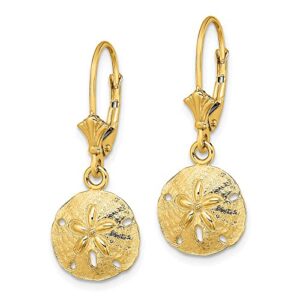 14k yellow gold sand dollar sea star starfish drop dangle earrings