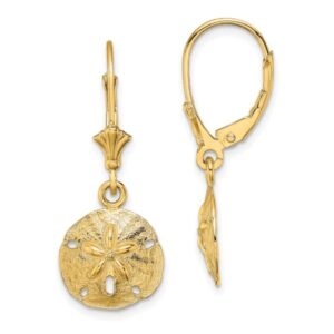 14K Yellow Gold Sand Dollar Sea Star Starfish Drop Dangle Earrings