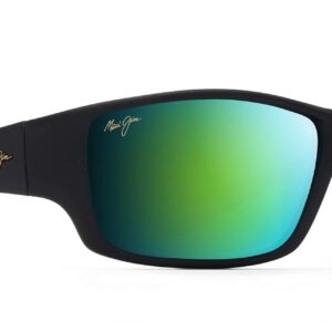 Maui Jim Men's Local Kine Polarized Wrap Sunglasses, Black/Tran Green/Lt Trans Grey/MAUIGreen®, Large