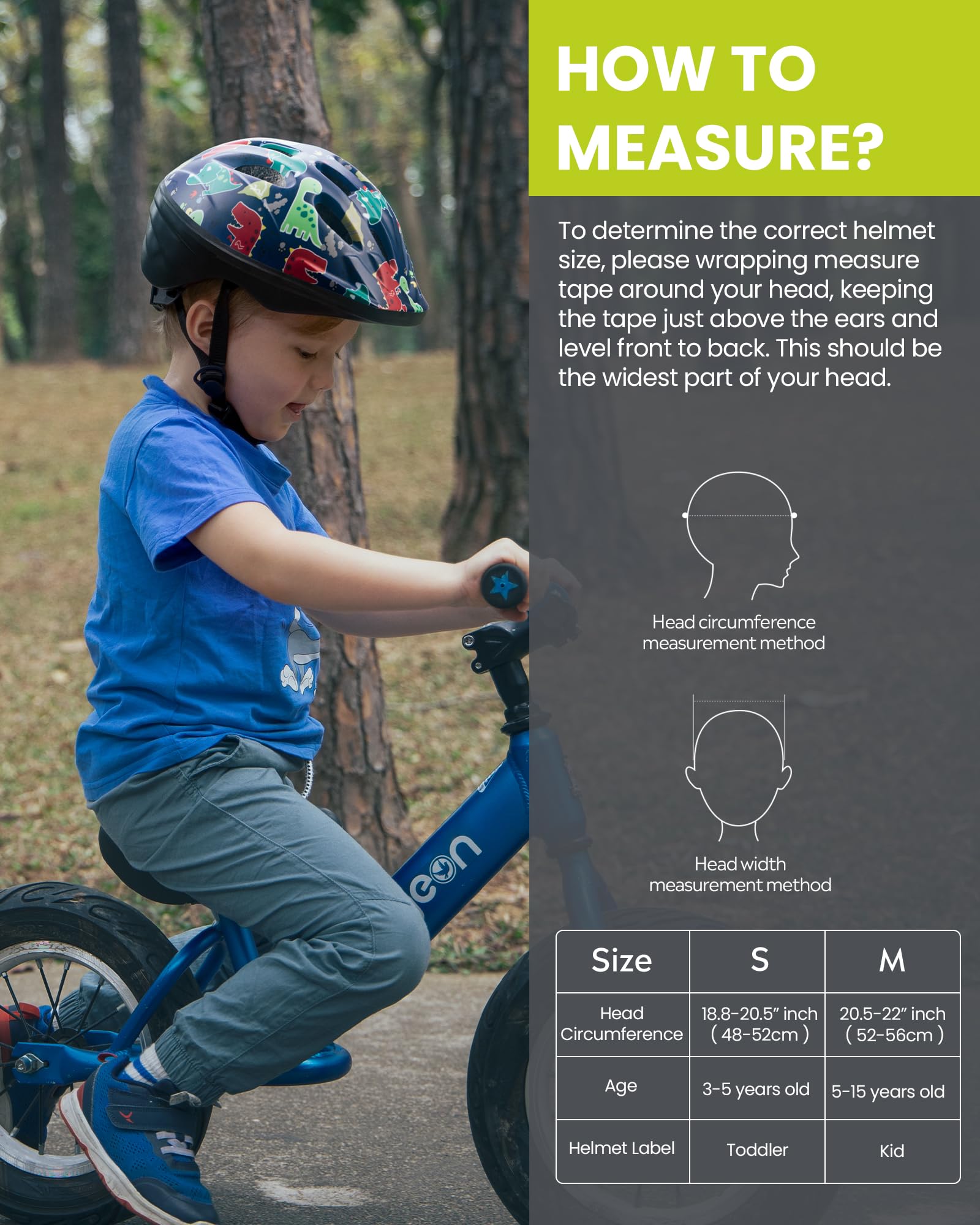 OutdoorMaster Toddler Kids Bike Helmet - Multi-Sport 2 Sizes Adjustable Safety Helmet for Children (Age 3-11), 14 Vents for Kids Skating Cycling Scooter - Dino Volcanoland,S