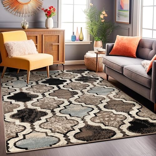 Superior Indoor Large Area Rug, Jute Backed, Perfect for Living/Dining Room, Bedroom, Office, Kitchen, Entryway, Modern Geometric Trellis Floor Decor, Viking Collection, 9' x 12', Ivory