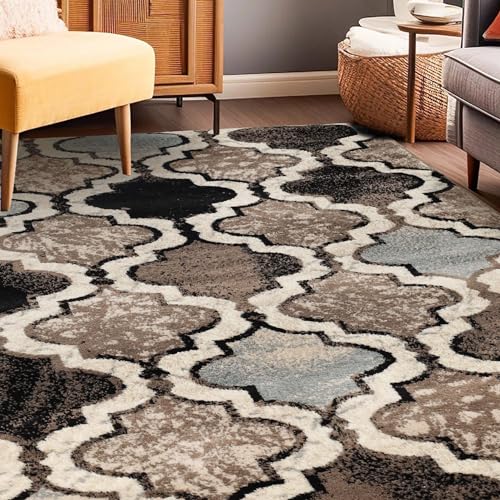 Superior Indoor Large Area Rug, Jute Backed, Perfect for Living/Dining Room, Bedroom, Office, Kitchen, Entryway, Modern Geometric Trellis Floor Decor, Viking Collection, 9' x 12', Ivory