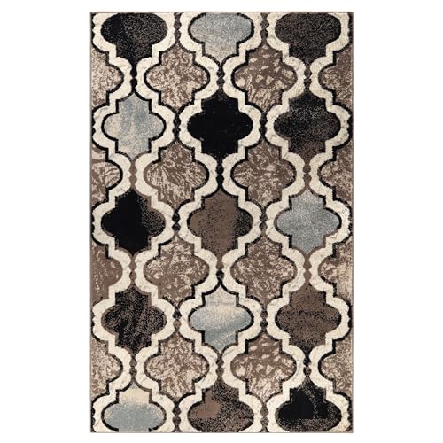 Superior Indoor Large Area Rug, Jute Backed, Perfect for Living/Dining Room, Bedroom, Office, Kitchen, Entryway, Modern Geometric Trellis Floor Decor, Viking Collection, 9' x 12', Ivory