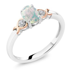 gem stone king 925 sterling silver and 10k rose gold 7x5mm oval gemstone birthstone and diamond accent engagement ring | wedding anniversary promise ring for women | available in size 5-9