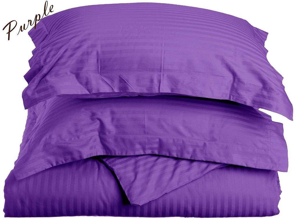 White House Linen Luxury & Comfort Fabulous Duvet Cover Set 3-Pieces Purple Striped, Twin Extra Long - 68 x 90 Ultra Soft Single-Ply 100% Egyptian Cotton 600-Thread Count