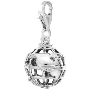 rembrandt world globe charm with lobster clasp, sterling silver