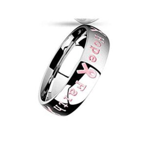 Luxe Modz Women’s Inspirational Breast Cancer Awareness Ring, Stainless Steel, Courage Hope Faith Pink Ribbon Charm Ring, Size 11, 6mm Wide, Stylish & Comfortable, Breast Cancer Survivor Gift