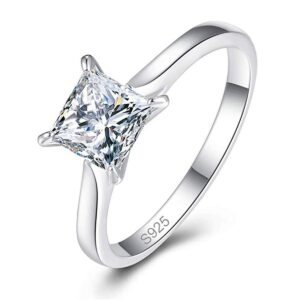 AVECON 1.5 Carat Princess Cut Cubic Zirconia Ring 925 Sterling Silver Solitaire Engagement Wedding Promise Rings for Women Anniversary Valentine's Day Jewellery Gifts for Her SIZE 5.5