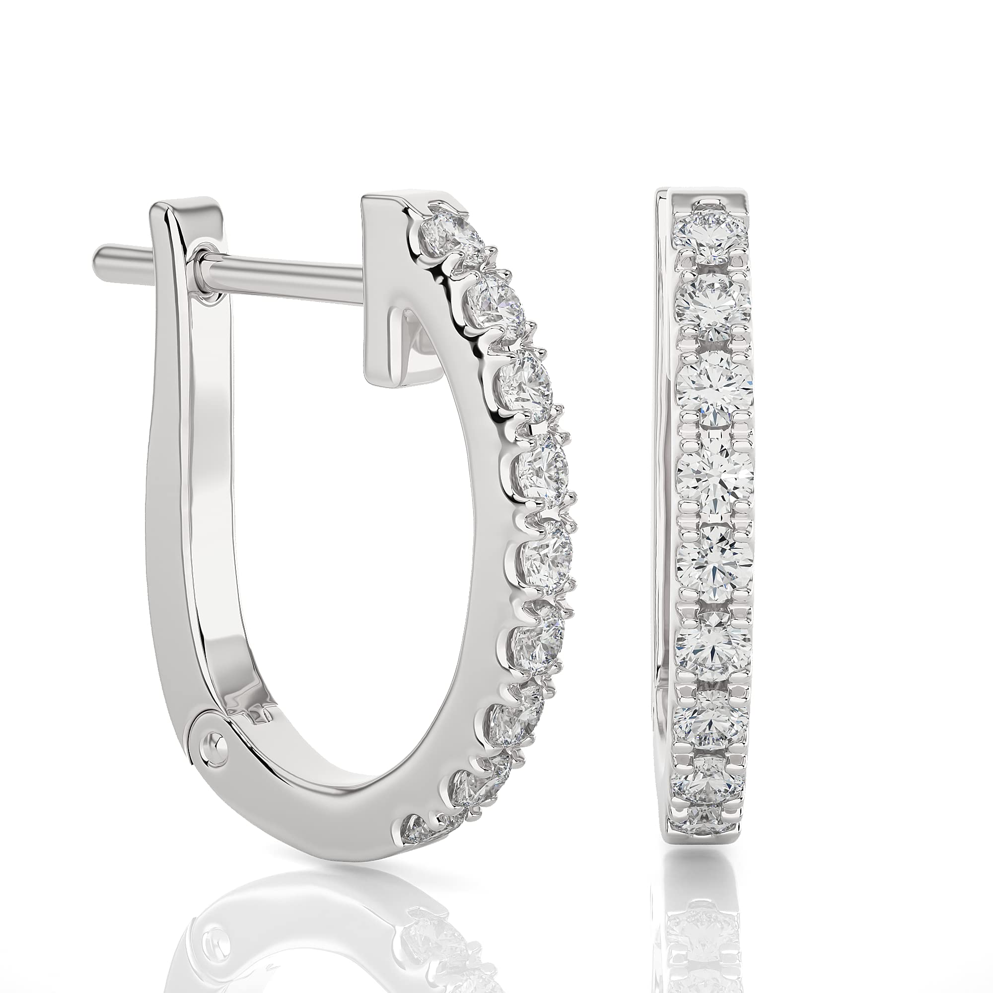 1/5 Carat Diamond Huggie Hoop Earrings for Women in 14k White Gold (H-I, SI2-I1, cttw) with Hinge and Notched Post by Privosa Fine Jewelry