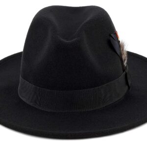 FADACHY Classic Fedora Hat for Men & Women Wide Brim Felt Hat Panama Dress Hat Black Fedora, L Large XL