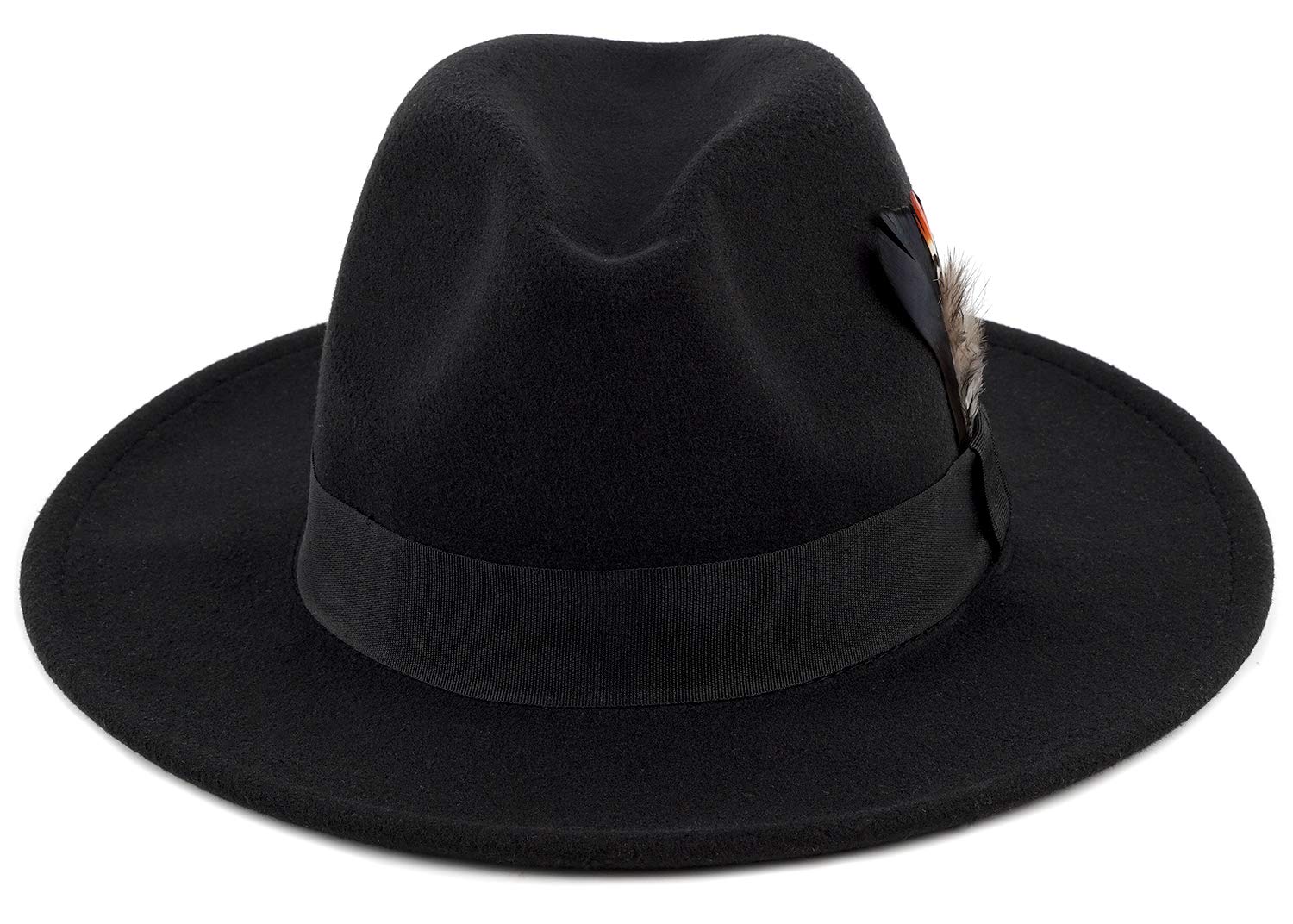 FADACHY Classic Fedora Hat for Men & Women Wide Brim Felt Hat Panama Dress Hat Black Fedora, L Large XL