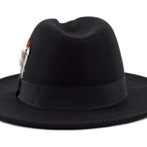 FADACHY Classic Fedora Hat for Men & Women Wide Brim Felt Hat Panama Dress Hat Black Fedora, L Large XL