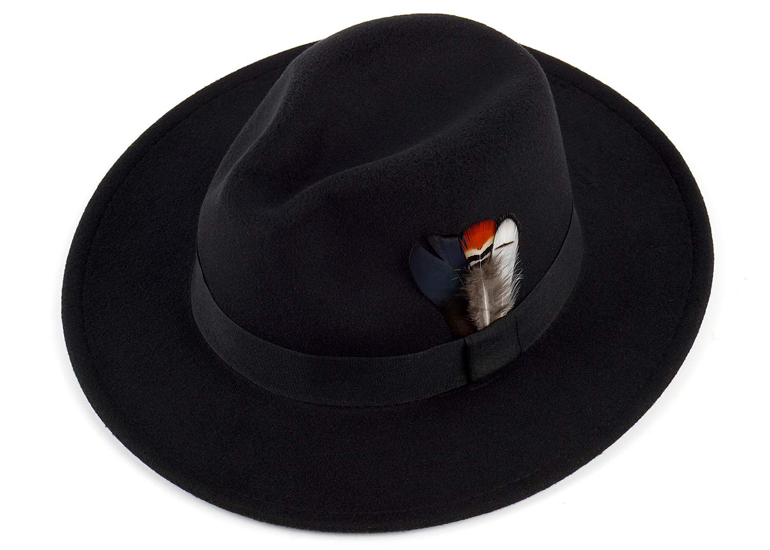 FADACHY Classic Fedora Hat for Men & Women Wide Brim Felt Hat Panama Dress Hat Black Fedora, L Large XL