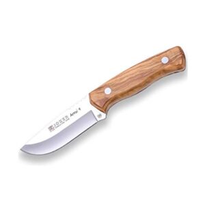 Joker Bushcraft Arrui 9" CO64 Knife, 3.54 inches Blade, Olive Wood Handle, Includes Brown Leather Sheath, Tool for Fishing, Hunting, Camping and Hiking