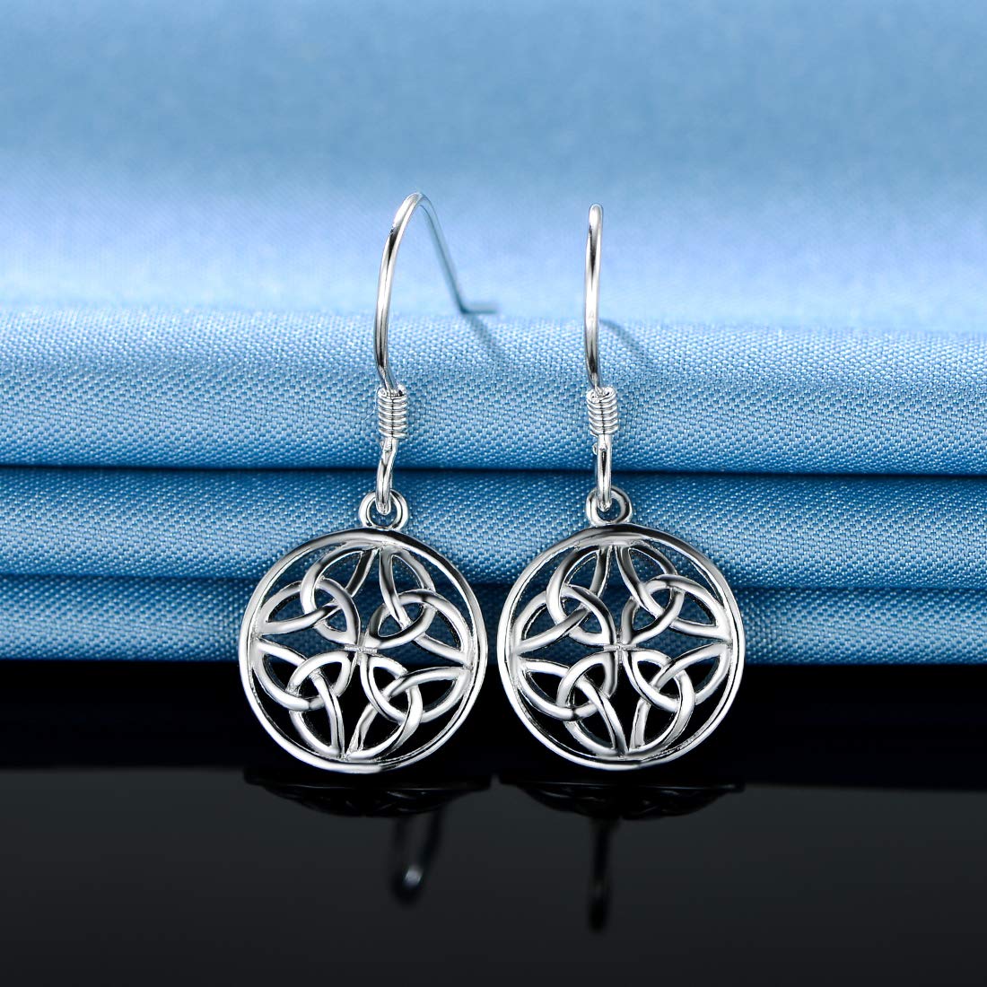 GEMSME 18K White Gold Plated Celtic Knot Round Hook Drop Dangle Earrings Hypoallergenic Jewelry for Women