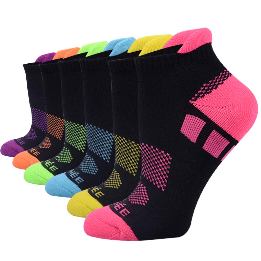 JOYNÉE 6 Pairs Women's Ankle Athletic Running Socks Performance Cushioned Low Cut Sports Socks with Heel Tab