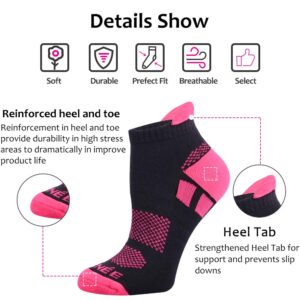 JOYNÉE 6 Pairs Women's Ankle Athletic Running Socks Performance Cushioned Low Cut Sports Socks with Heel Tab