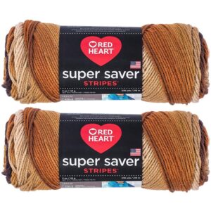 bulk buy: red heart super saver (2-pack) (latte stripes, 5 oz each skein)