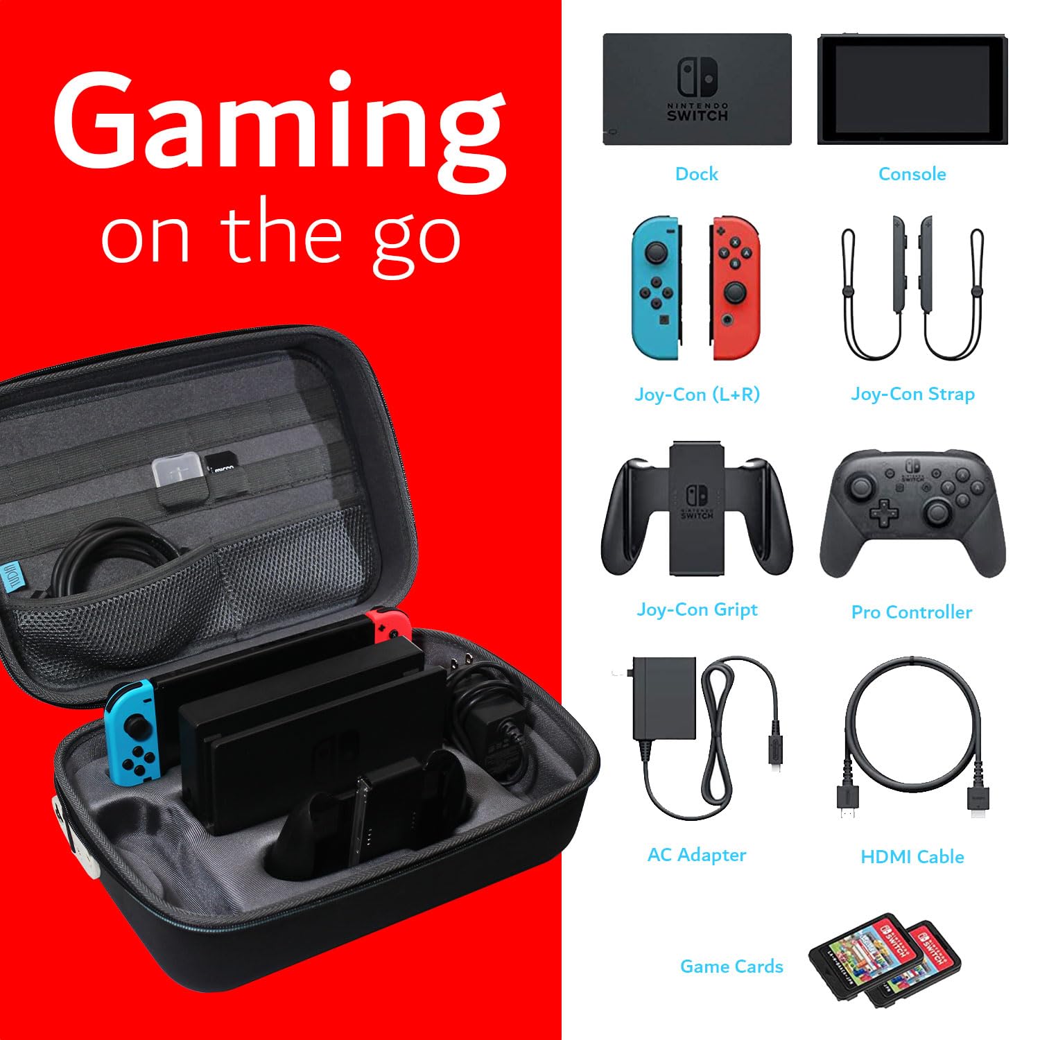 TUDIA EVA Carrying Travel Case Compatible with Nintendo Switch, Fits Nintendo Switch Dock, Console, Pro Controller, Joy Cons, Game Cards, Cables & Accessories (Black)