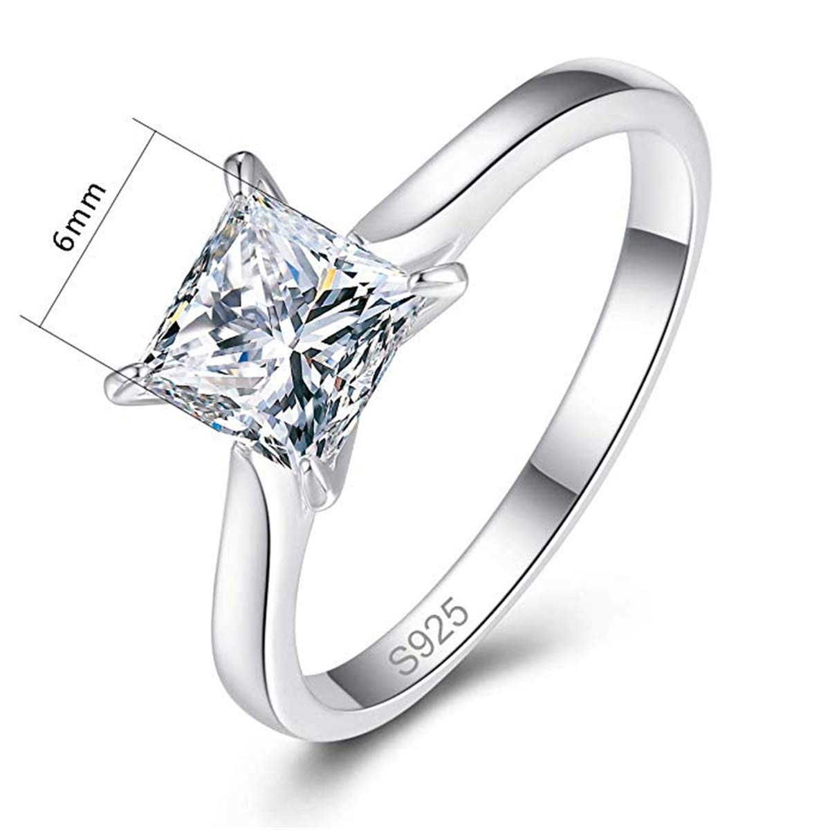 AVECON 1.5 Carat Princess Cut Cubic Zirconia Ring 925 Sterling Silver Solitaire Engagement Wedding Rings for Women SIZE 6.5