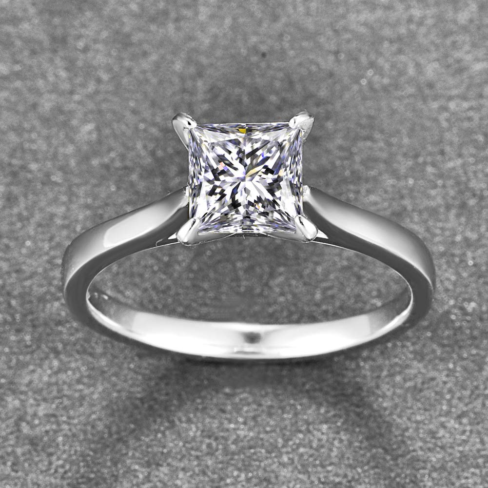 AVECON 1.5 Carat Princess Cut Cubic Zirconia Ring 925 Sterling Silver Solitaire Engagement Wedding Rings for Women SIZE 6.5