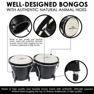 Bongo Drum Set for Adults Kids Beginners Professionals, Upgrade Packaging, Set of 6 and 7 inch Tunable Percussion Instruments, Natural Animal Hides Hickory Shells Wood Metal with Tuning Wrench