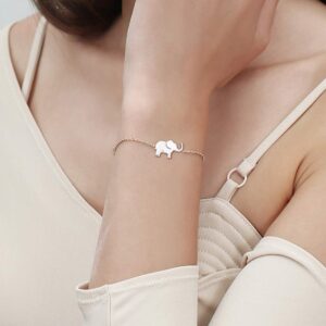 FANCIME Lucky Elephant Bracelet 925 Sterling Silver White Gold Plated Mini Small Elephant Charm Family Link Bracelet Jewelry Birthday Gifts For Women, 15+3 cm