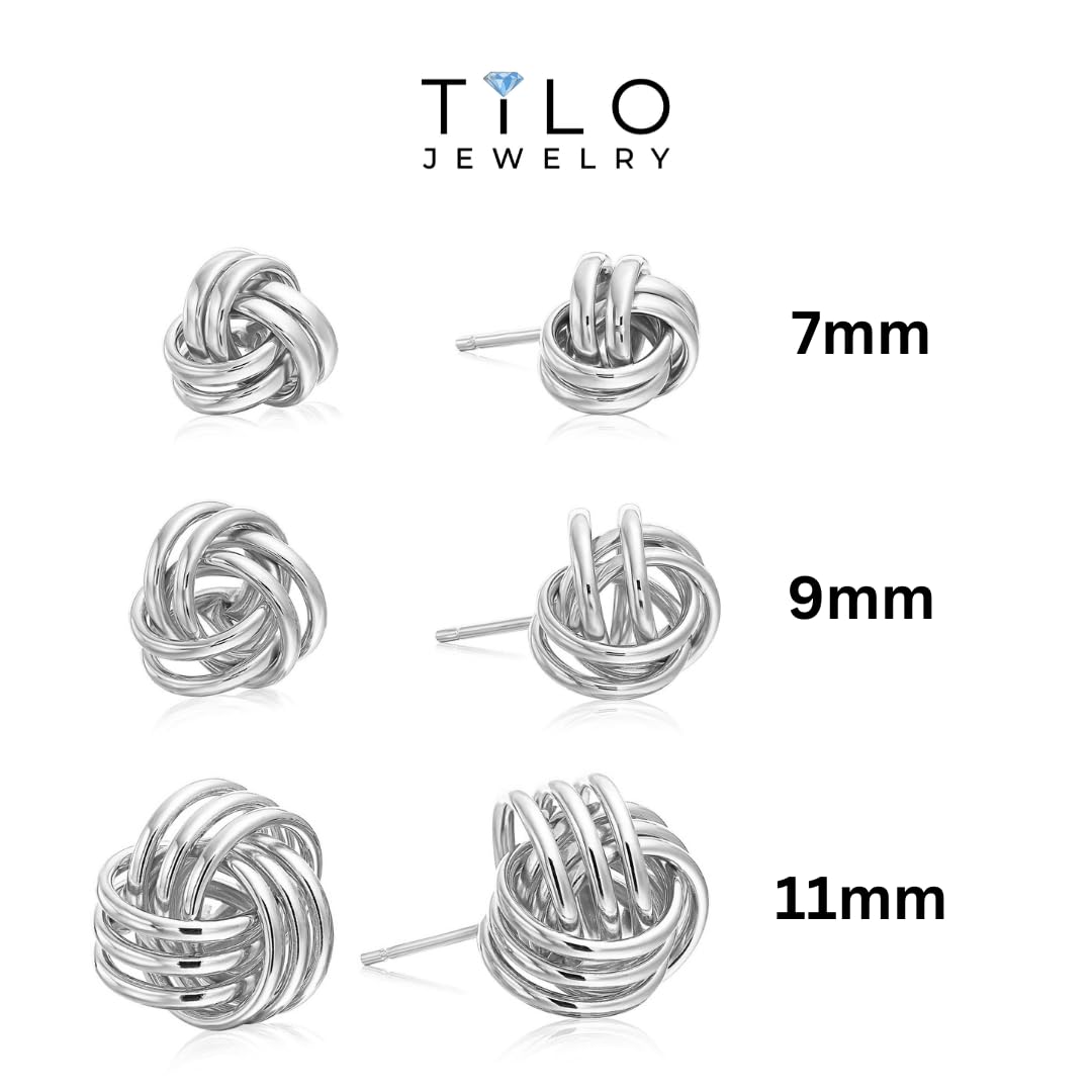 14K Gold Love Knot Stud Earrings, 9mm Diameter, Push-Back, White Gold…