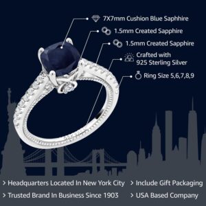 Gem Stone King 925 Sterling Silver Cushion 7MM Gemstone Birthstone and White Created Sapphire Engagement Ring | Wedding Engagement Anniversary Promise Ring For Women