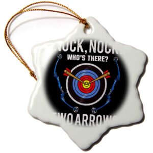 3 inch snowflake porcelain ornament - nock nock who is there two arrows archery sport archery