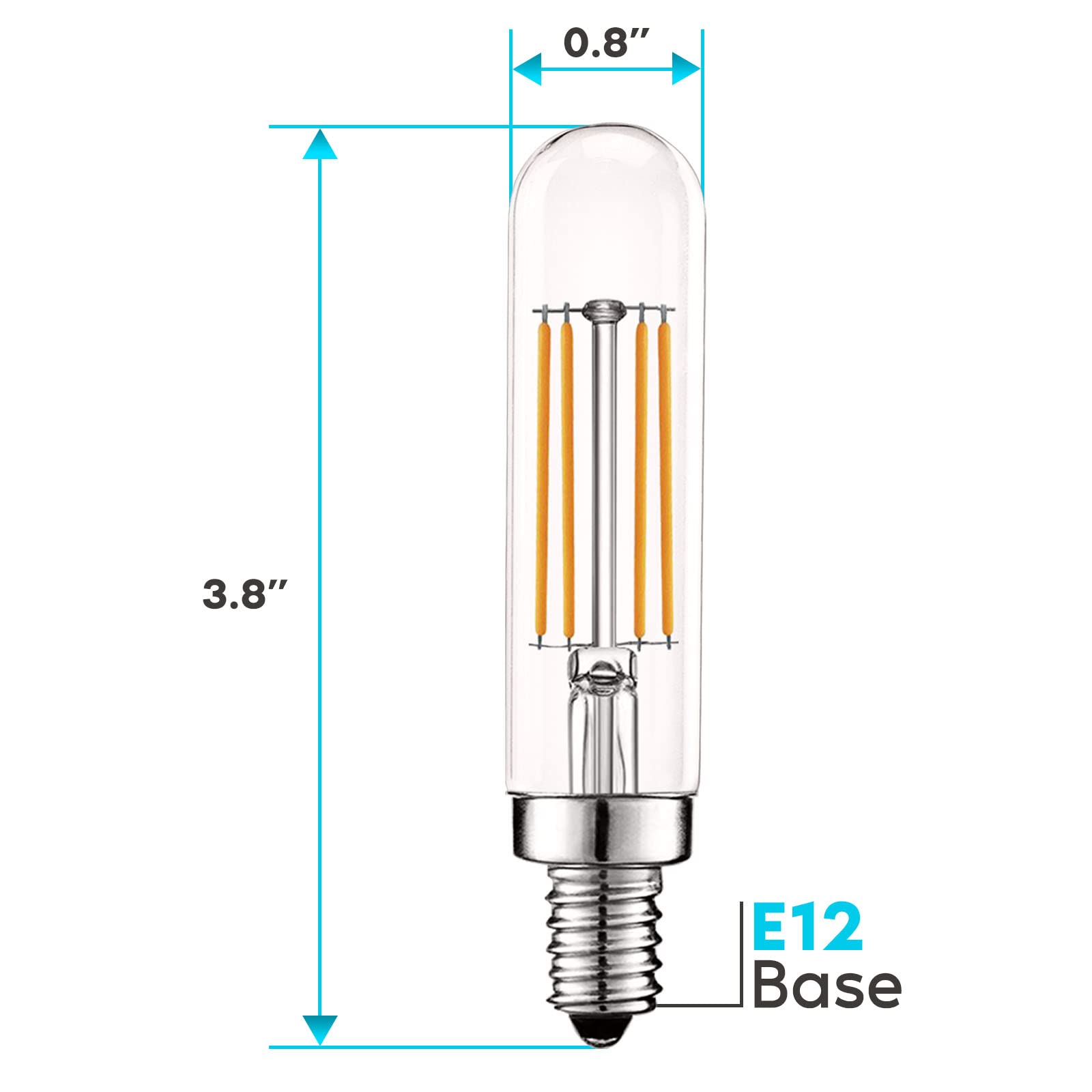 LUXRITE Vintage E12 LED Bulb 60W Equivalent, T6 T6.5, 2700K (Warm White), 500 Lumens, Dimmable Candelabra LED Tube Bulbs 5W, Clear Glass, Edison Filament Tubular Light Bulb, UL Listed (6 Pack)