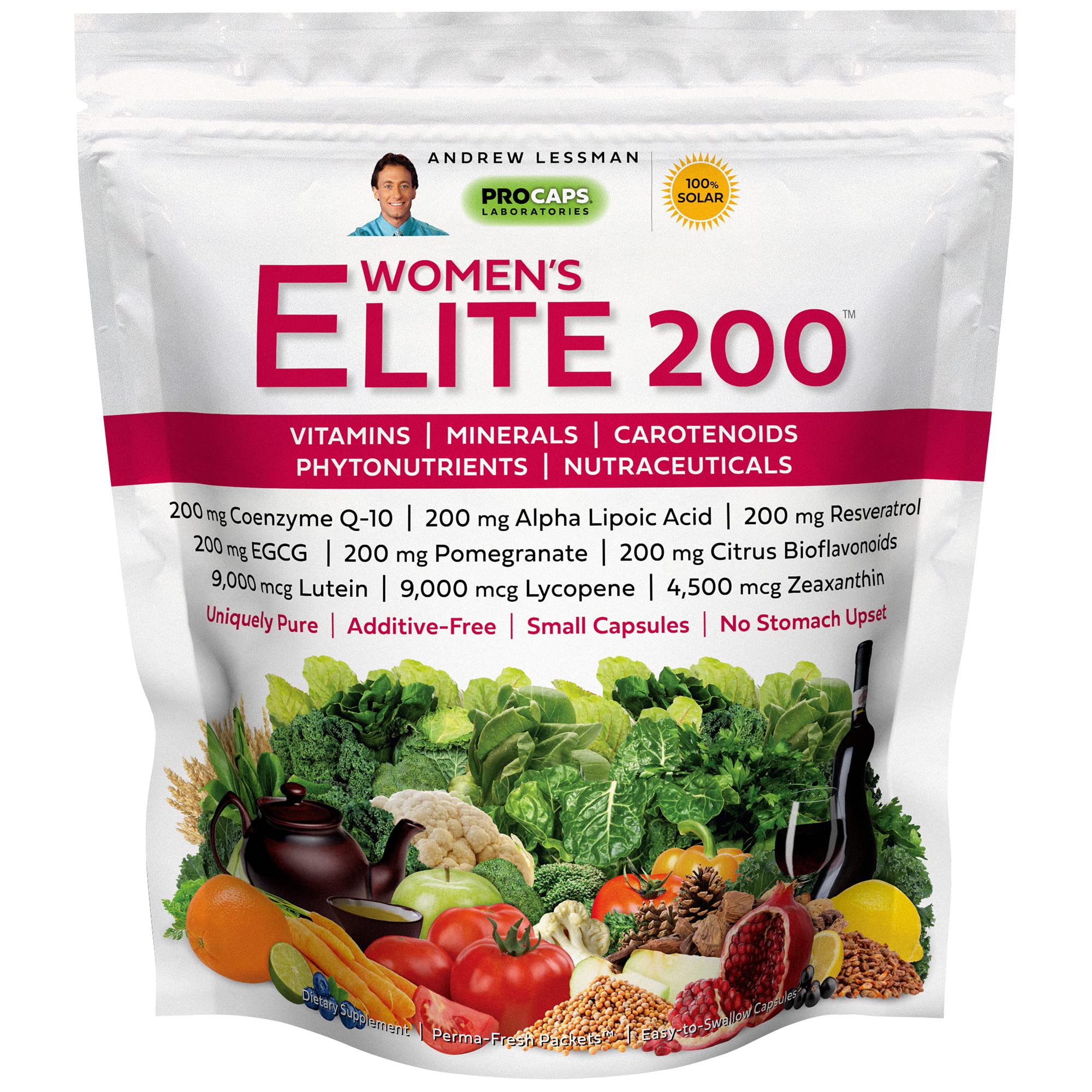 ANDREW LESSMAN Multivitamin - Women's Elite-200 120 Packets – Potent Nutrients Plus 200mg Each Coenzyme Q10, Alpha Lipoic Acid, Resveratrol, EGCG, Pomegranate, Citrus Bioflavonoids. No Additives