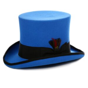 ferrecci 100% wool top hat with grosgrain ribbon and removable feather blue/black tall tophat - unisex, men, women