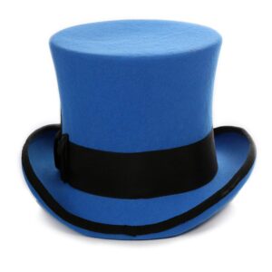 Ferrecci 100% Wool Top Hat with Grosgrain Ribbon and Removable Feather Blue/Black Tall Tophat - Unisex, Men, Women