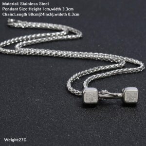 FIZIZDH Stainless Steel Weightlifting Barbell Pendant Necklace, Unisex, 24 inch Keel Link Chain