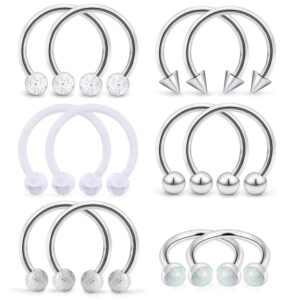 scerring 6 pairs 16g stainless steel horseshoe septum ring nose rings hoop helix daith cartilage tragus earrings lip body piercing jewelry opal 8mm silver