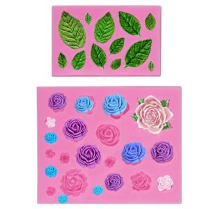 mity rain roses collection fondant mold-rose flower and leaves shapes silicone mold for sugarcraft cake decoration, cupcake topper, polymer clay, candy, chocolate, soap wax making crafting projects