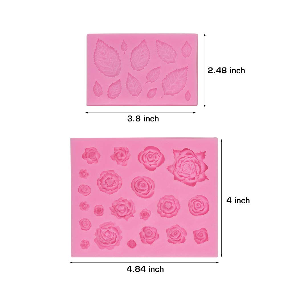 Mity rain Roses Collection Fondant Mold-Rose Flower and Leaves Shapes Silicone Mold for Sugarcraft Cake Decoration, Cupcake Topper, Polymer Clay, Candy, Chocolate, Soap Wax Making Crafting Projects