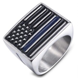 sping jewelry blue line usa flag ring black american police flags signet biker band