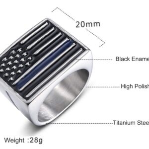 Sping Jewelry Blue Line USA Flag Ring Black American Police Flags Signet Biker Band