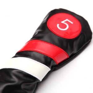 SHABIER Golf Head Covers 3pcs/Set Driver Fairway Wood Headcovers White Red and White Vintage PU Leather 1 3 5 Driver and Fairway Head Covers for Golf Club (Black 5)